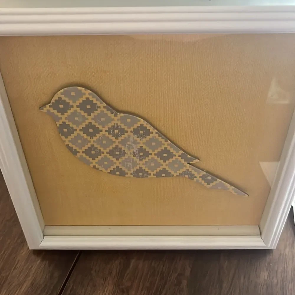 Bird Nature Yellow Grey Pattern 3D Set of Square White Picture Frames Artwork
